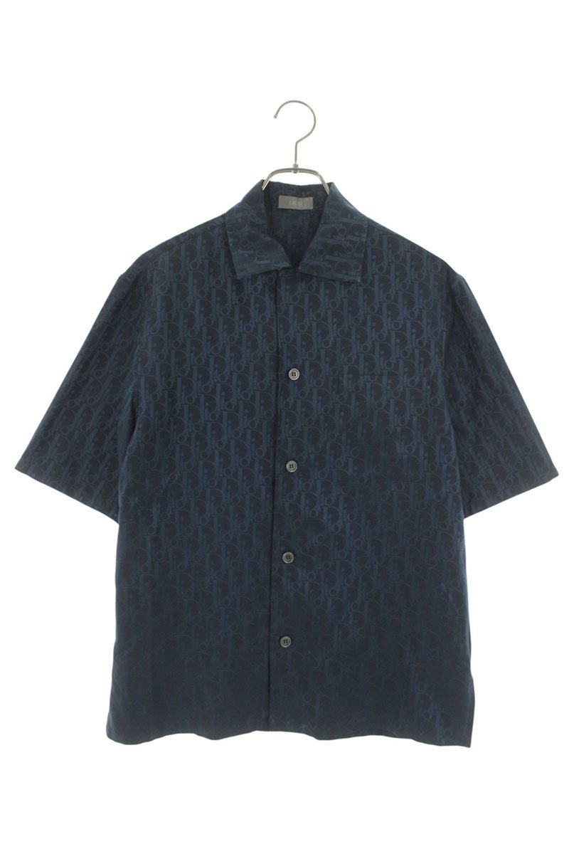 DIOR Oblique Jacquard Silk Blend S/S Shirt Blue Size XXL