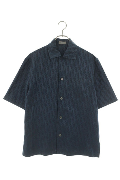 DIOR Oblique Jacquard Silk Blend S/S Shirt Blue Size XXL