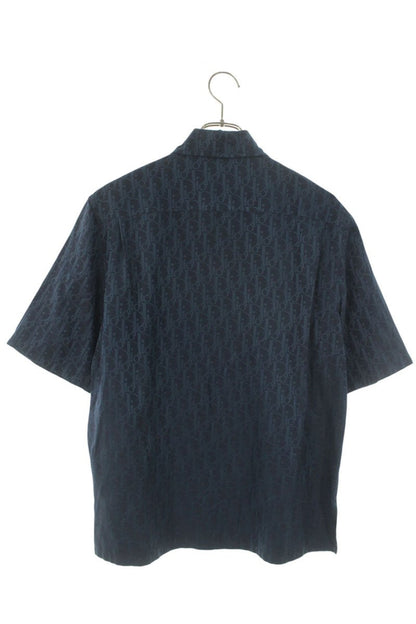DIOR Oblique Jacquard Silk Blend S/S Shirt Blue Size XXL