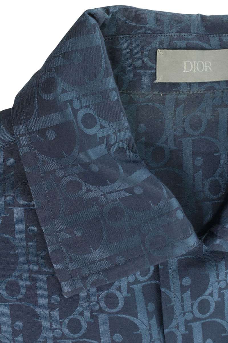 DIOR Oblique Jacquard Silk Blend S/S Shirt Blue Size XXL