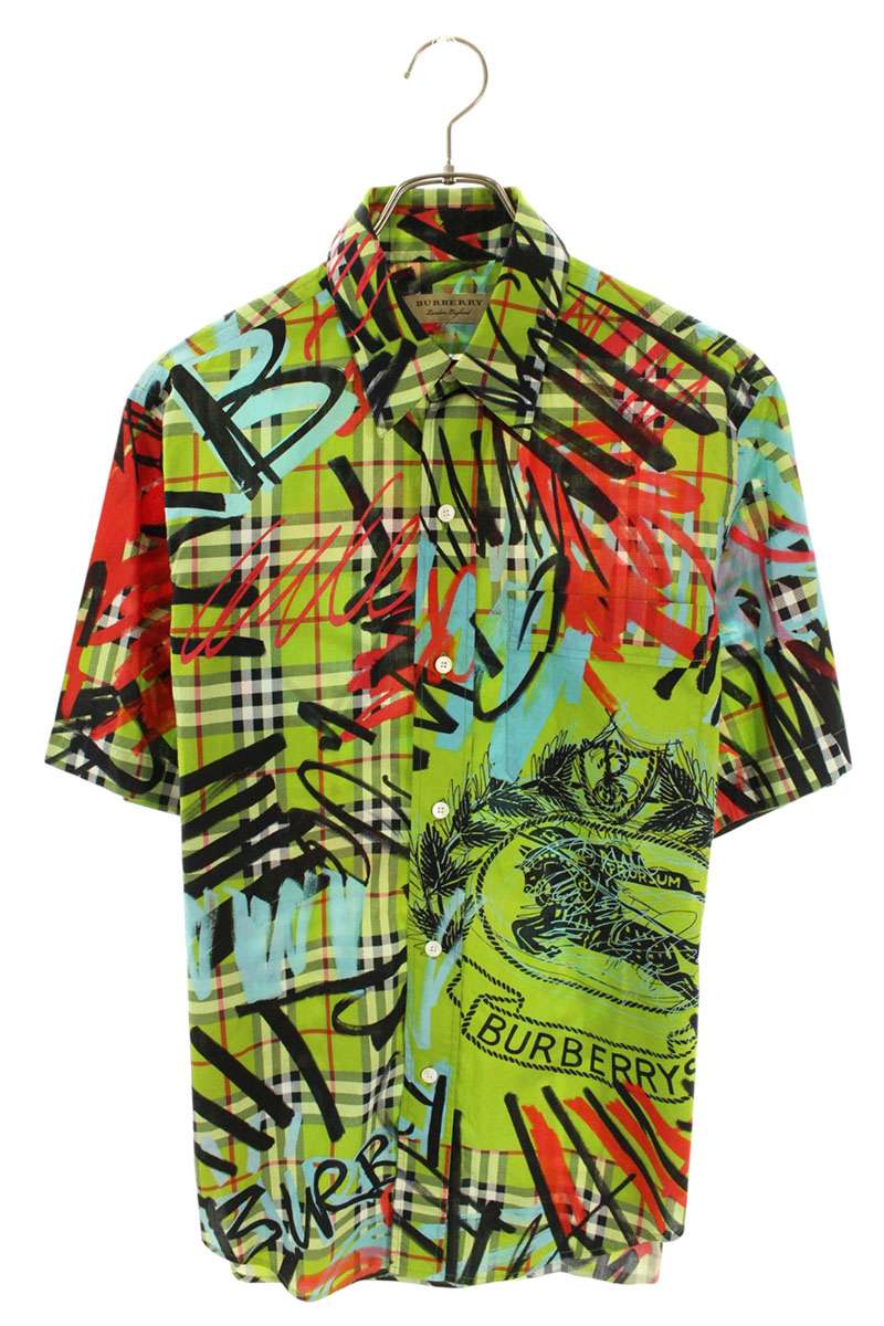 Burberry All-Over Check Cotton S/S Shirt Green Size S