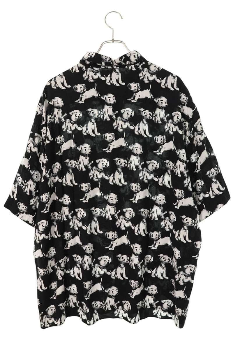 CELINE Black Rayon Puppy Print Open Collar S/S Shirt Size S
