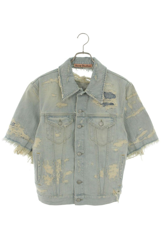 ACNE STUDIOS SS26 Distressed Repair Denim Shirt Blue Size L