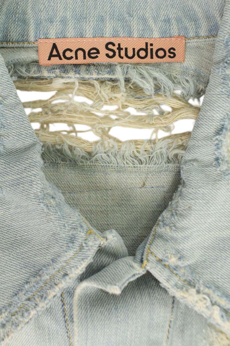 ACNE STUDIOS SS26 Distressed Repair Denim Shirt Blue Size L