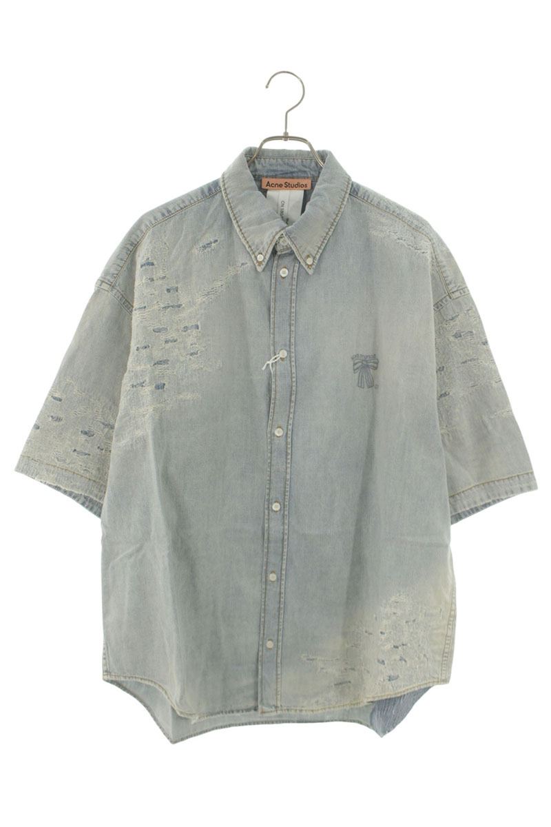 ACNE STUDIOS SS26 Repair Denim Short Sleeve Shirt Size M
