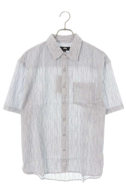 STUSSY Blue Stripe Logo Embroidered S/S Shirt Size S