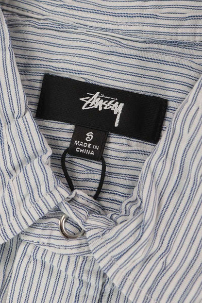 STUSSY Blue Stripe Logo Embroidered S/S Shirt Size S