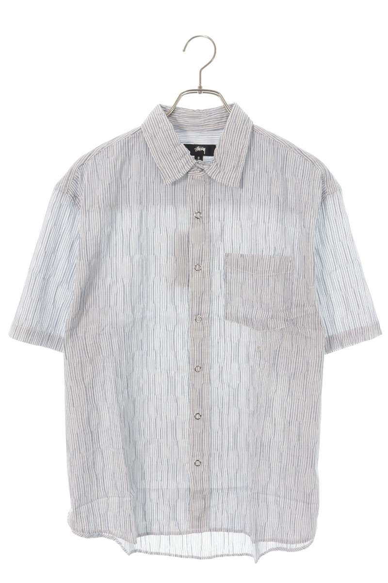 STUSSY Blue Stripe Logo Embroidered S/S Shirt Size XL