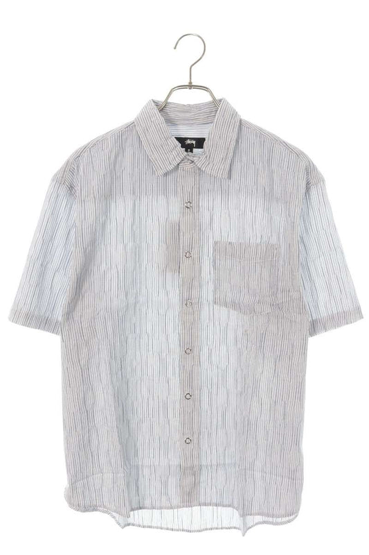 STUSSY Blue Stripe Logo Embroidered S/S Shirt Size XL