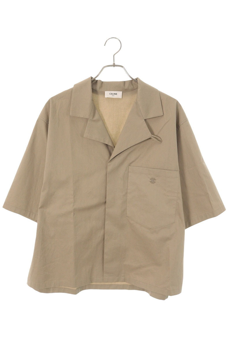 CELINE SS26 Triomphe Scout Short Sleeve Shirt Beige Size XXL