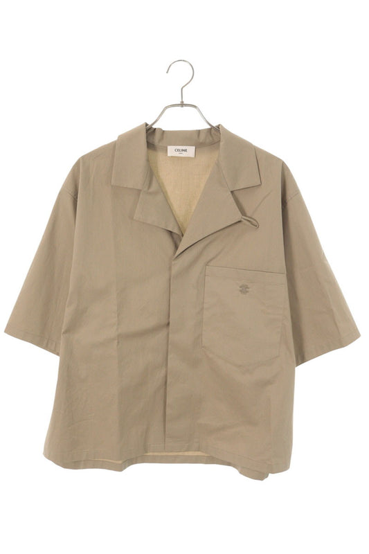 CELINE SS26 Triomphe Scout Short Sleeve Shirt Beige Size XXL