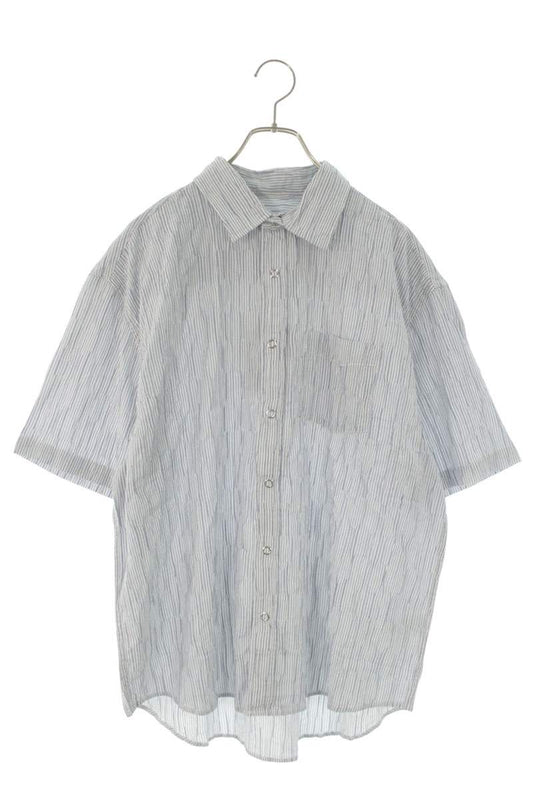 STUSSY Stripe Logo Embroidered SS Shirt Blue Size M