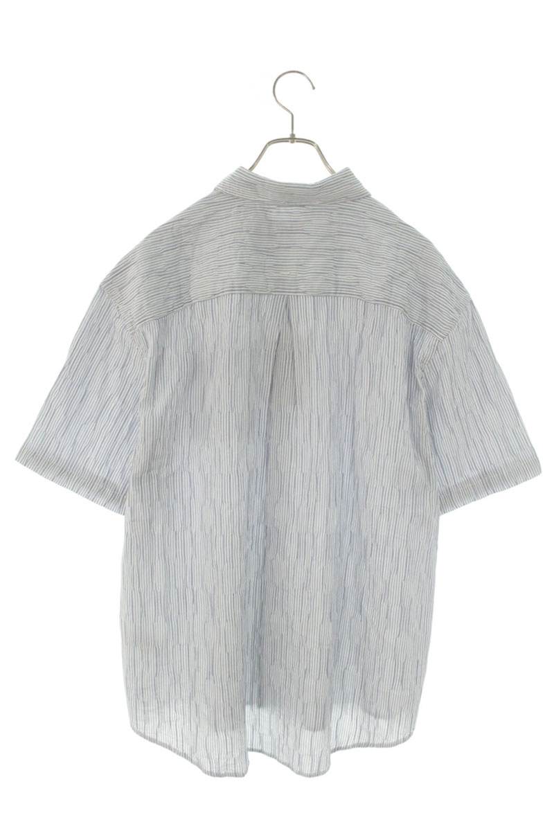 STUSSY Stripe Logo Embroidered SS Shirt Blue Size M
