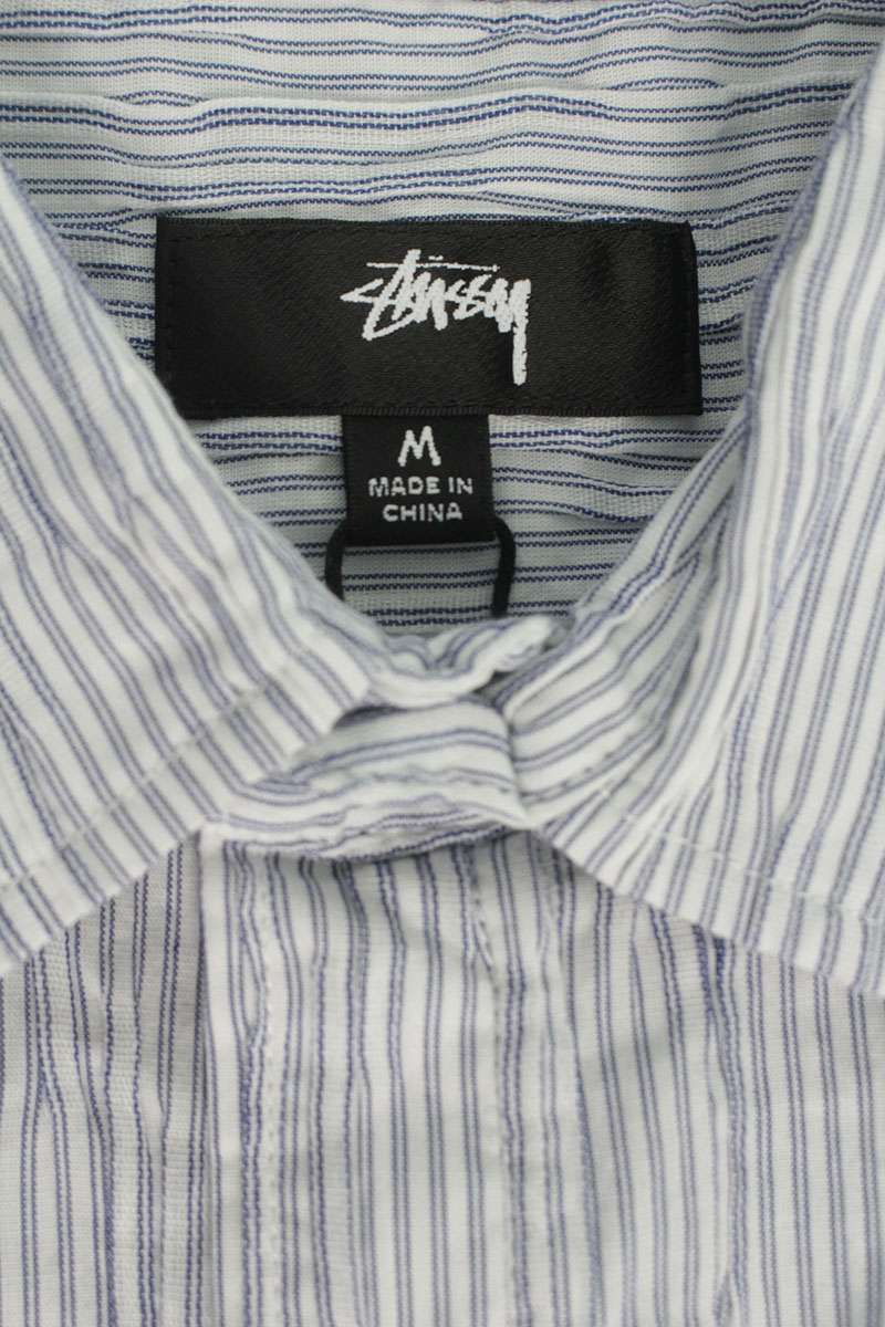 STUSSY Stripe Logo Embroidered SS Shirt Blue Size M