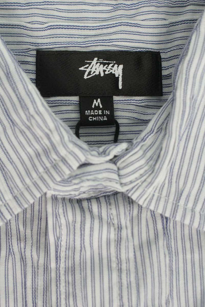 STUSSY Stripe Logo Embroidered SS Shirt Blue Size M