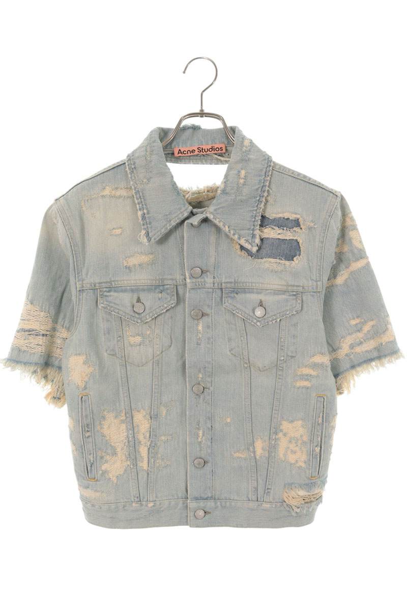 ACNE STUDIOS SS26 Distressed Repair Denim Shirt Blue Size M