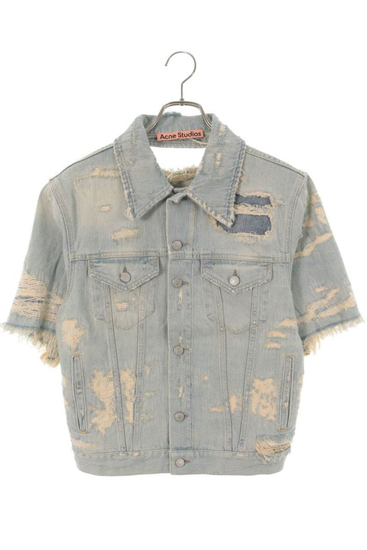 ACNE STUDIOS SS26 Distressed Repair Denim Shirt Blue Size M