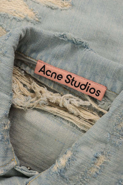 ACNE STUDIOS SS26 Distressed Repair Denim Shirt Blue Size M