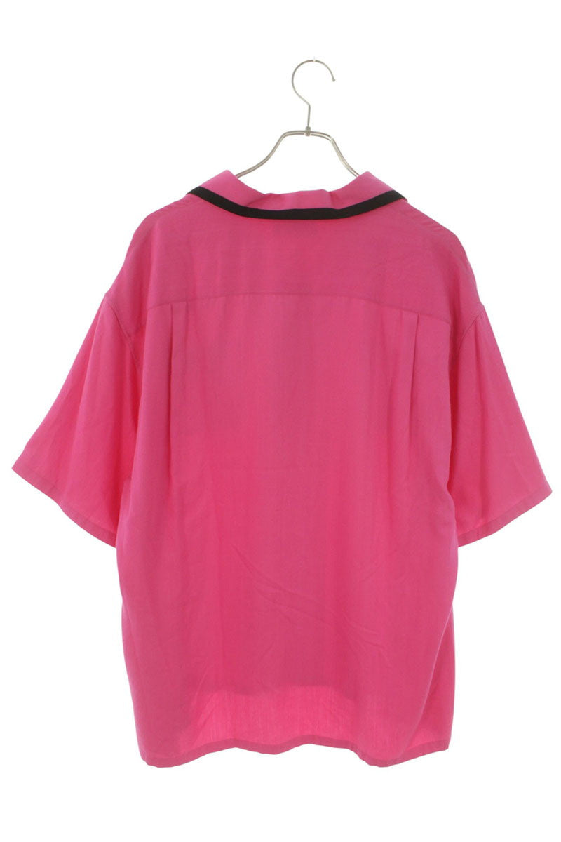 CELINE Pink Rayon Logo Embroidered Bowling S/S Shirt Size XL