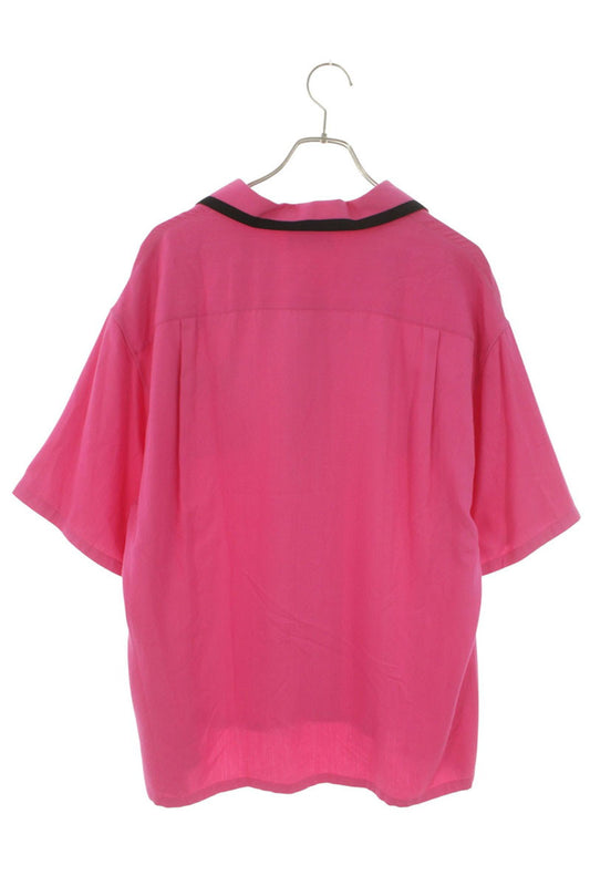 CELINE Pink Rayon Logo Embroidered Bowling S/S Shirt Size XL