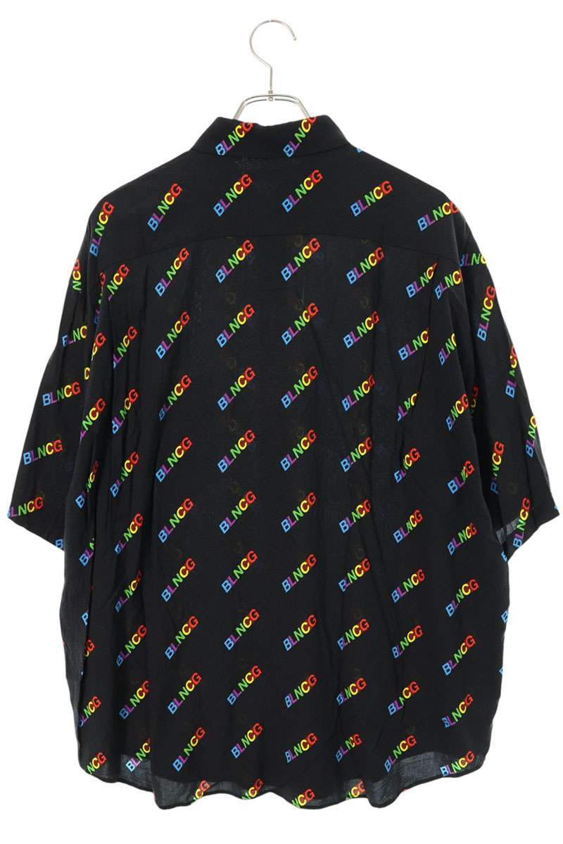 BALENCIAGA Multi Logo All-Over Rayon S/S Shirt Size XL