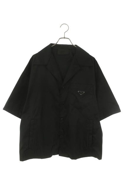 PRADA Re-Nylon Triangle Plate S/S Shirt Black Size XL