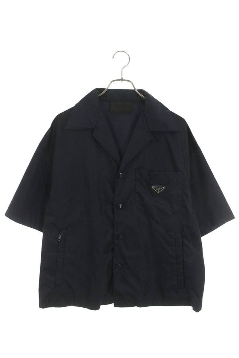 PRADA Re-Nylon Logo Plate S/S Shirt Navy Size S
