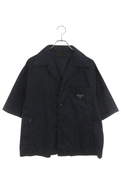 PRADA Re-Nylon Logo Plate S/S Shirt Navy Size S