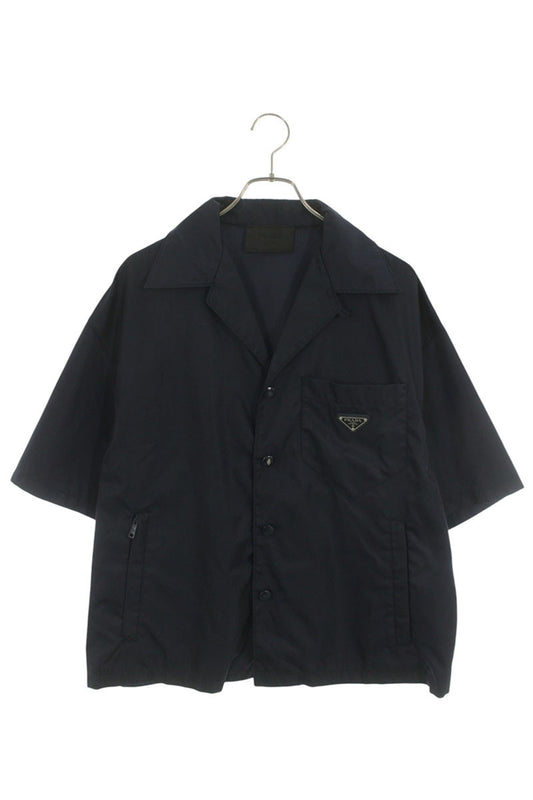 PRADA Re-Nylon Logo Plate S/S Shirt Navy Size S
