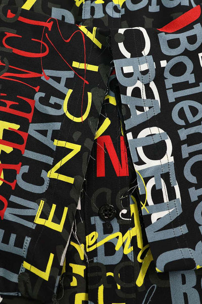 BALENCIAGA Black Logo All-Over Silk S/S Shirt Size XL