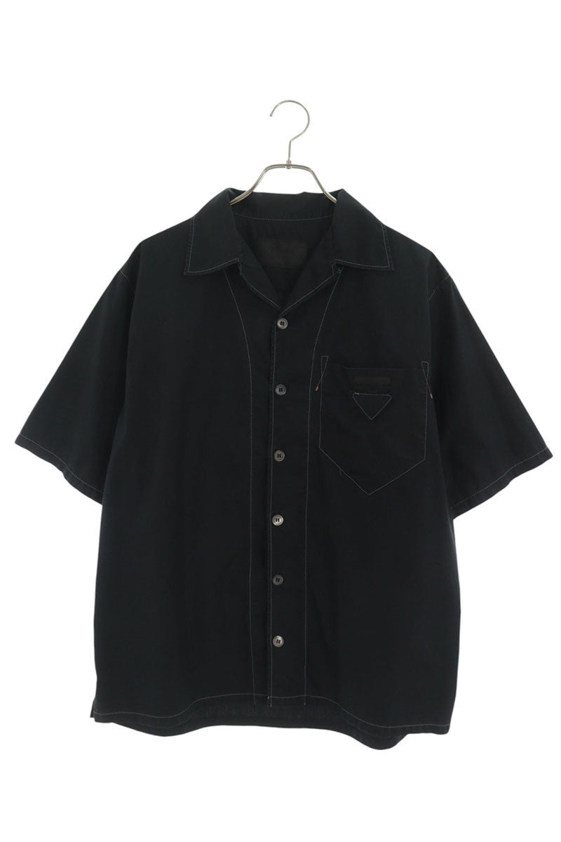 PRADA Triangle Logo Open Collar S/S Cotton Shirt Size M