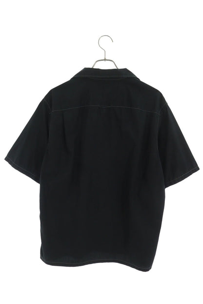 PRADA Triangle Logo Open Collar S/S Cotton Shirt Size M