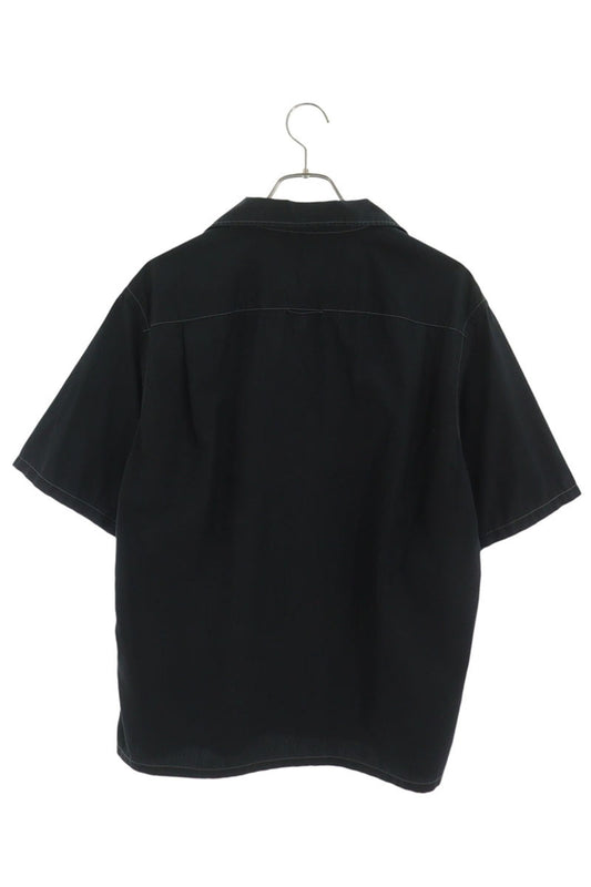 PRADA Triangle Logo Open Collar S/S Cotton Shirt Size M