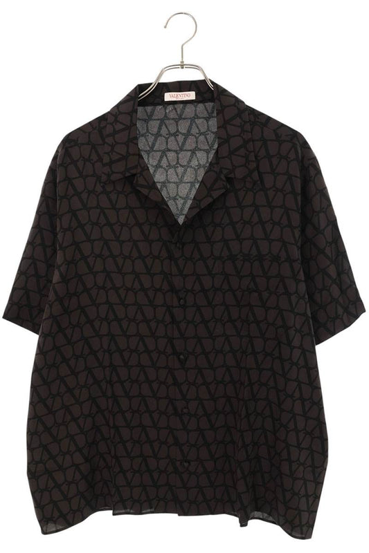 VALENTINO Silk V-Logo All-Over Print S/S Shirt Brown Size M