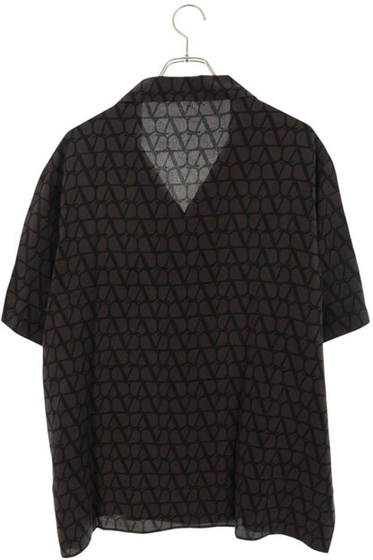 VALENTINO Silk V-Logo All-Over Print S/S Shirt Brown Size M