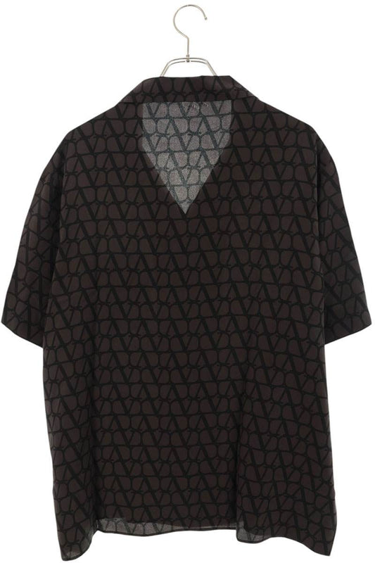 VALENTINO Silk V-Logo All-Over Print S/S Shirt Brown Size M
