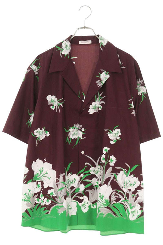 VALENTINO Floral Pattern Short Sleeve Cotton Shirt Size L