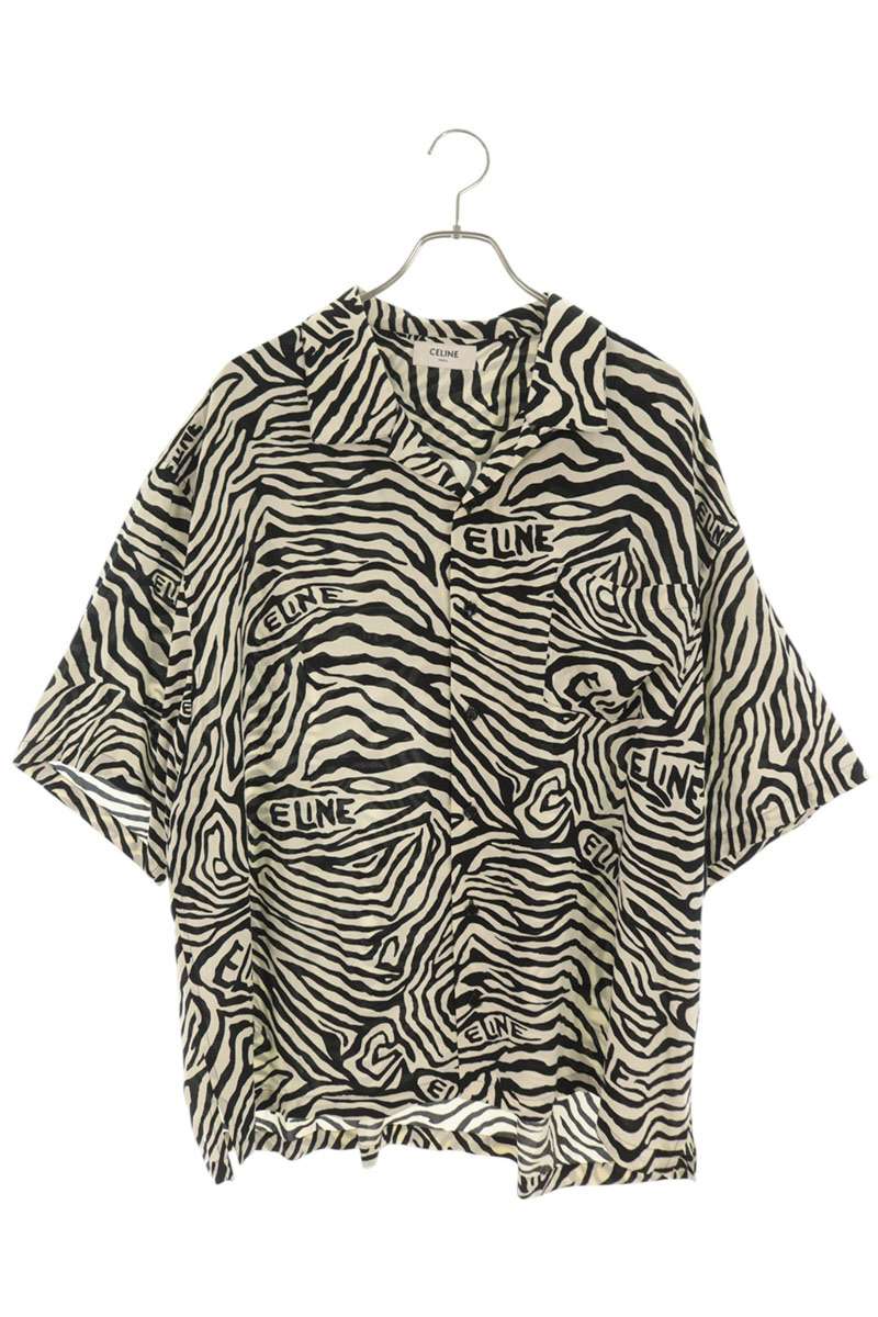 CELINE Zebra Open Collar S/S Rayon Shirt Multi Size XXS