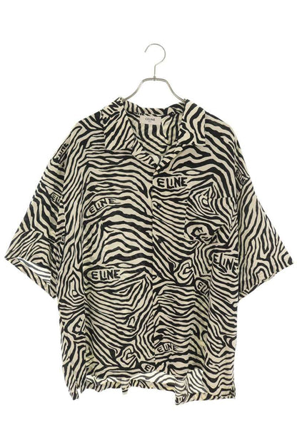 CELINE Zebra Open Collar S/S Rayon Shirt Multi Size XXS