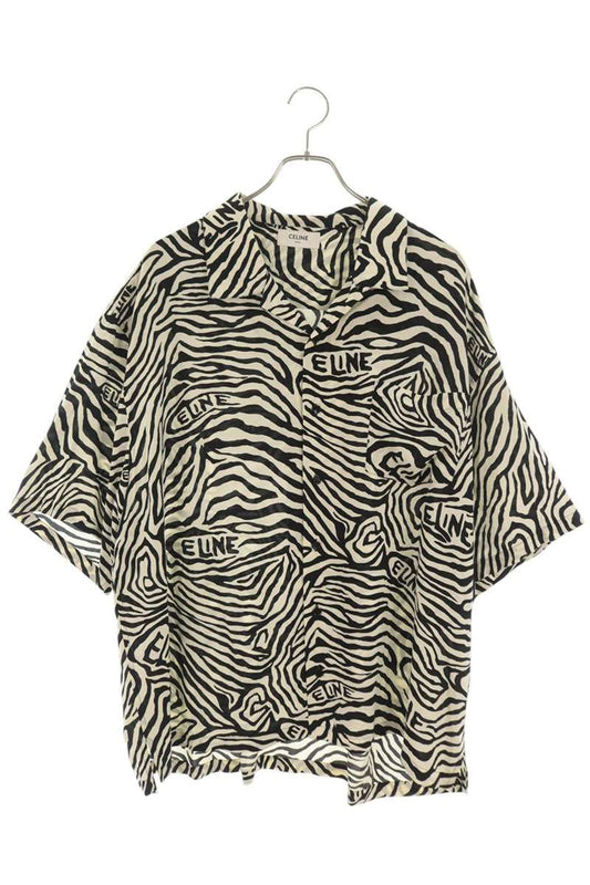 CELINE Zebra Open Collar S/S Rayon Shirt Multi Size XXS