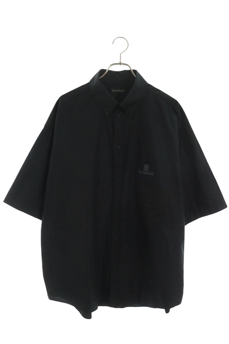 BALENCIAGA Logo Embroidered Pocket S/S Shirt Black Size XXS