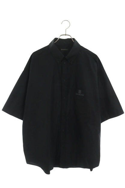 BALENCIAGA Logo Embroidered Pocket S/S Shirt Black Size XXS
