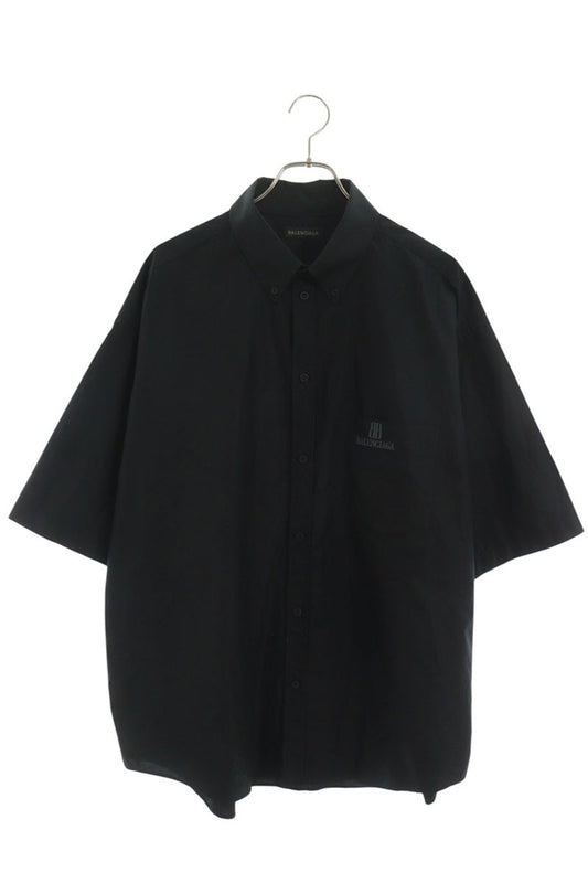 BALENCIAGA Logo Embroidered Pocket S/S Shirt Black Size XXS
