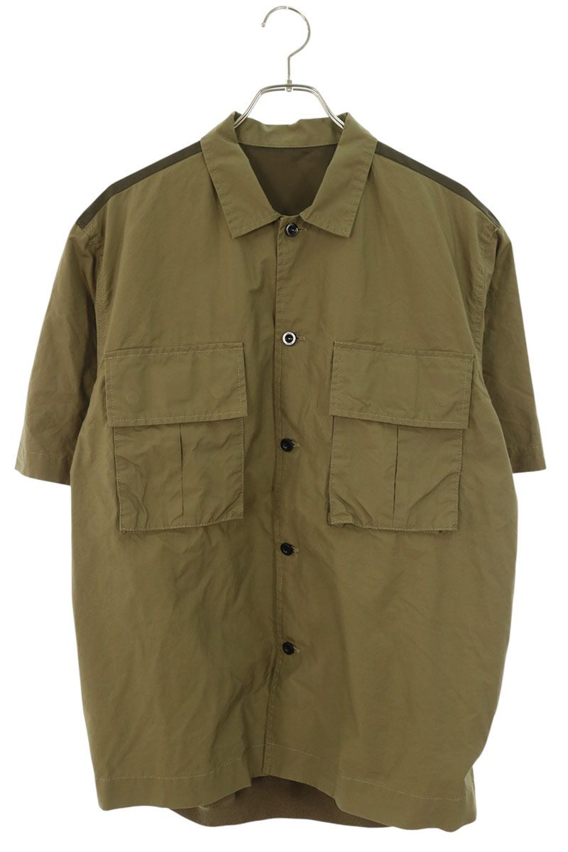 Sacai Green Paneled Cotton Short Sleeve Shirt Size 3