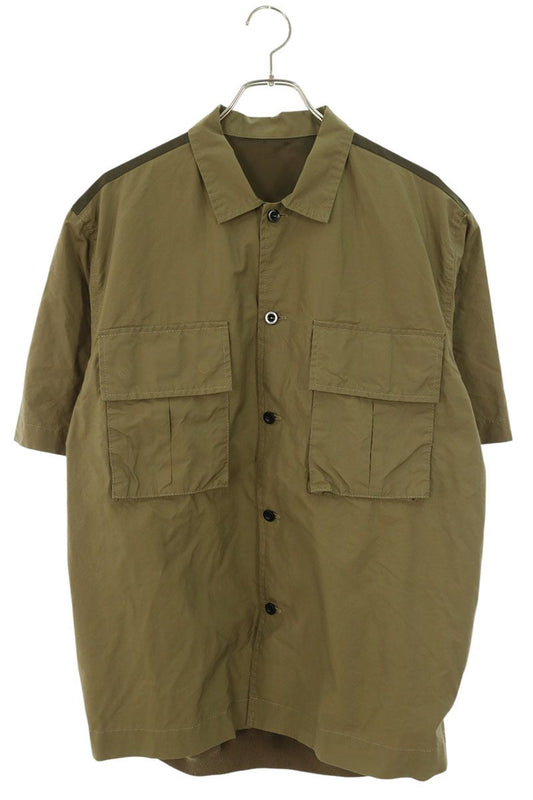Sacai Green Paneled Cotton Short Sleeve Shirt Size 3