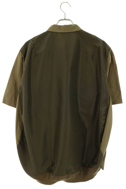 Sacai Green Paneled Cotton Short Sleeve Shirt Size 3