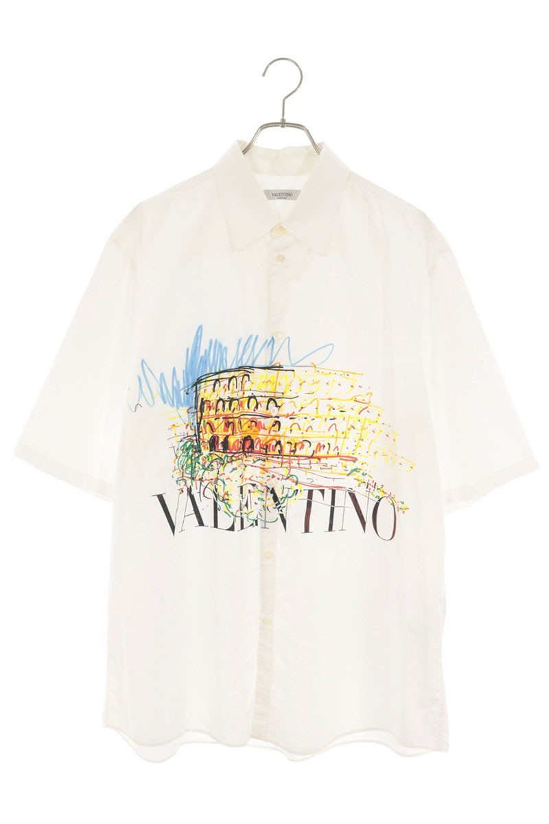 VALENTINO White Front Print Cotton Shirt Size 41