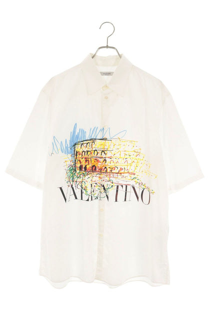 VALENTINO White Front Print Cotton Shirt Size 41