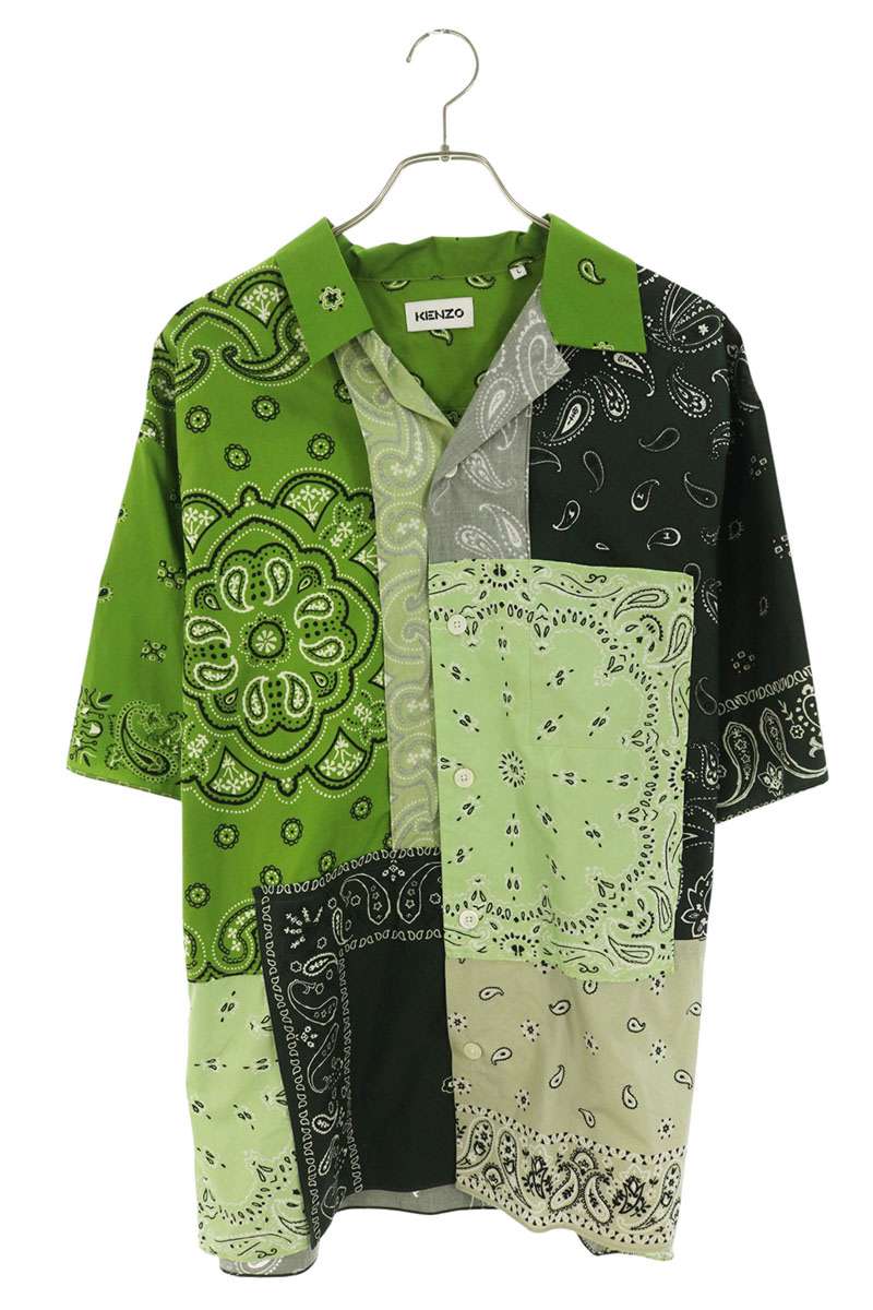 KENZO Green Paisley Patchwork Cotton Shirt Size L