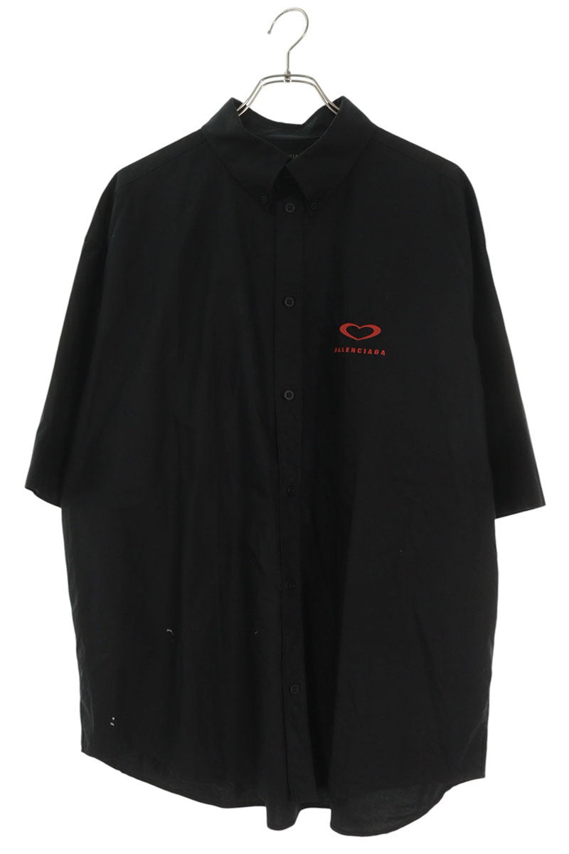 BALENCIAGA Black Heart Logo Cotton Shirt Size XXL